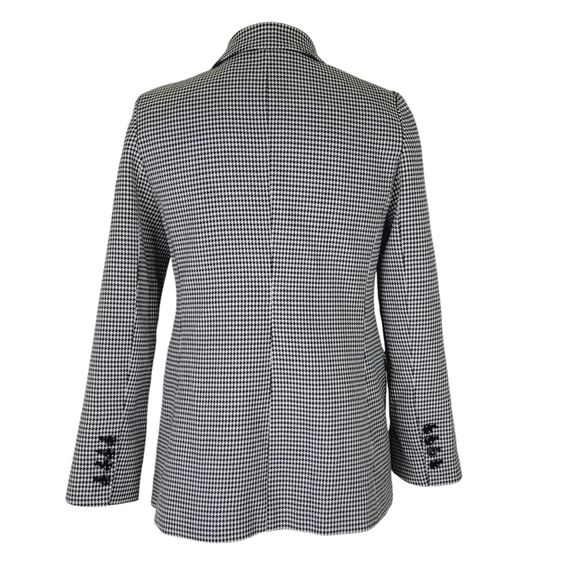 Vince Camuto Double Breasted Houndstooth Blazer Size 6 Flap Pockets Black White - Picture 3 of 10